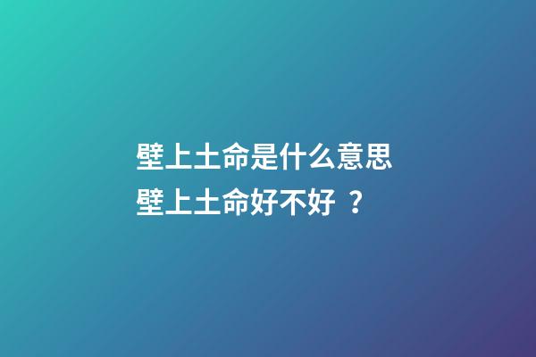 壁上土命是什么意思? 壁上土命好不好？